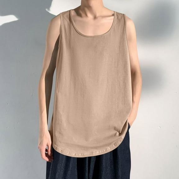 asjyhkr Tank Tops Men Casual Crew Neck Sleeveless Shirts Breathable for Hiking Vacation Beach Summer