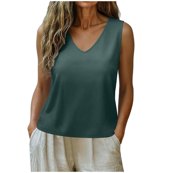 XuJwPNcy Womens Sleeveless Tank Tops V Neck Breathable Cotton Linen Tees Thin Loose T Shirts Basic Summer Beach Resort Wear