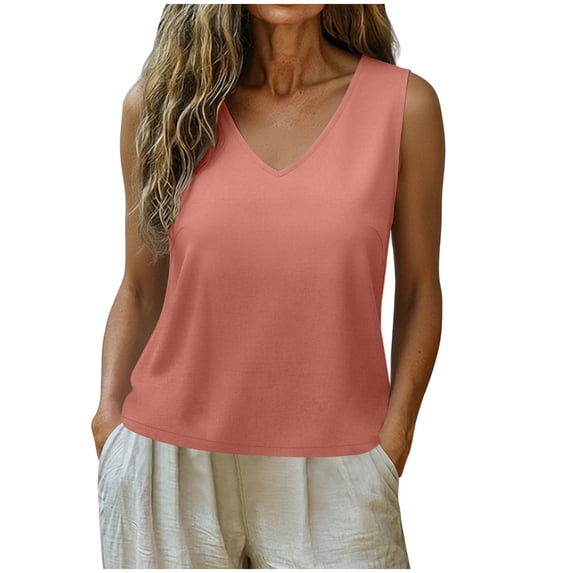 XuJwPNcy Womens Sleeveless Tank Tops V Neck Breathable Cotton Linen Tees Thin Loose T Shirts Basic Summer Beach Resort Wear