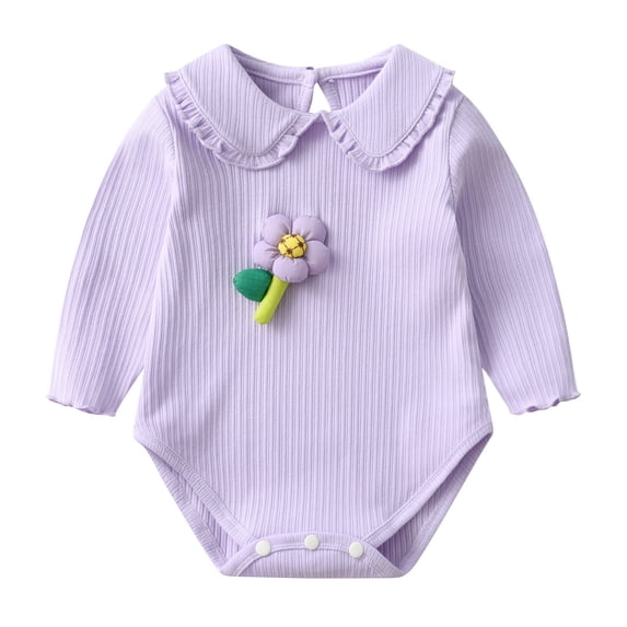 asjyhkr Toddler Clothes Boys Girls Rompers Ribbed Soft Stretchy Long Sleeve Snap-Up Pullover Fall Outfits Daily Wear(12-18 Months,Purple)