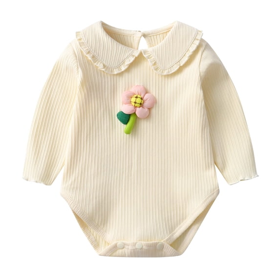 asjyhkr Toddler Clothes Boys Girls Rompers Ribbed Soft Stretchy Long Sleeve Snap-Up Pullover Fall Outfits Daily Wear(3-6 Months,Beige)