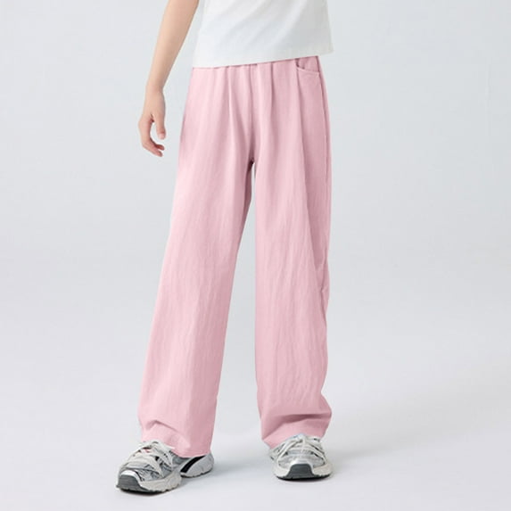asjyhkr Toddler Kids Boys Girls Wide Leg High Waist Sweatpants with Pockets 4-15 Years Solid Color Casual Breathable Comforty Workout Outdoor Playing Athletic Pants,Size 120-170