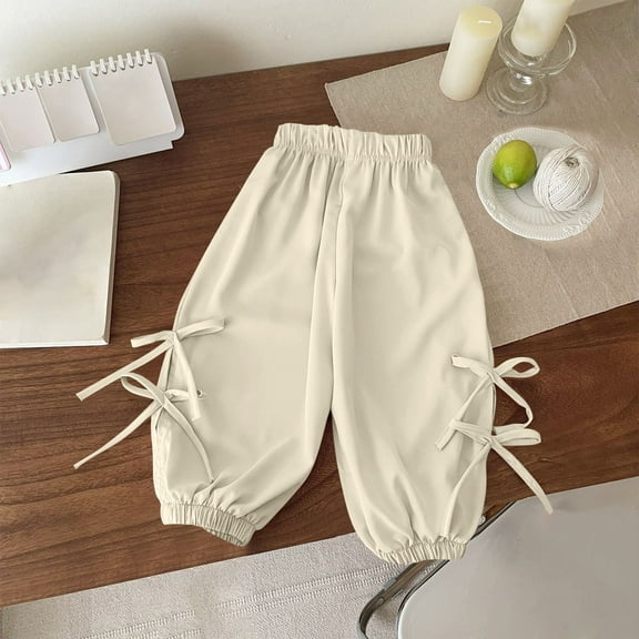 asjyhkr Toddler Kids Girls Elastic Waist Bows Side Jogger Sweatpants 4-15 Years Loose Casual Solid Color Workout Playing Outdoor Pants,Size 90-140