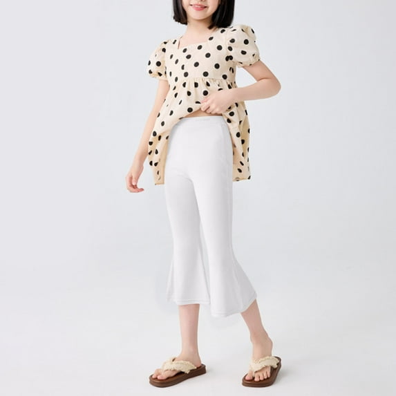 asjyhkr Toddler Kids Girls High Waist Wide Leg Capri Pants 3-14 Years Lightweight Breathable Solid Color Workout Playing Outside Wearing Casual Pants,Size 110-170