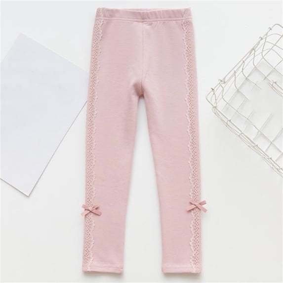 asjyhkr Toddler Kids Girls Side Lace Bows Elastic Waist Pants 2-10 Years Lightweight Casual Fashion Cute Breathable Comforty Solid Color Base Pants,Size 100-140