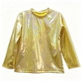 thumbnail image 1 of asjyhkr Toddler Kids Long Sleeve Shirts Sparkly Metallic Casual Holiday Crewneck Youth Lightweight Comfy Party Pullover(3-4 Years,Gold), 1 of 5