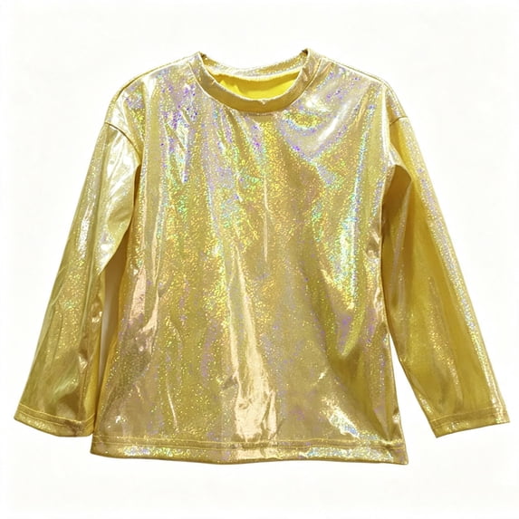 asjyhkr Toddler Kids Long Sleeve Shirts Sparkly Metallic Casual Holiday Crewneck Youth Lightweight Comfy Party Pullover(3-4 Years,Gold)