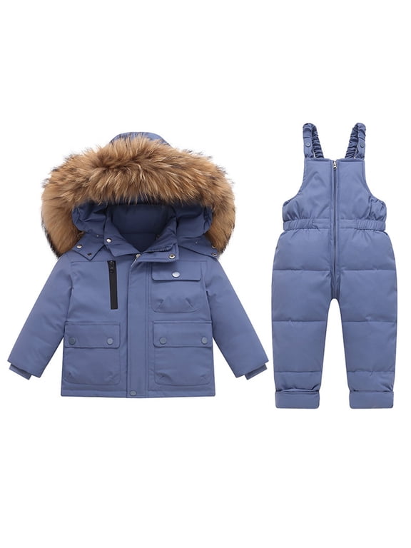 Toddler Snowsuit Boys Girls Winter Zip-Up Hoodie Coat Thermal Snow Pants Casual Puffer Sweatsuit Sets Skiing Windproof(1-2 Years)