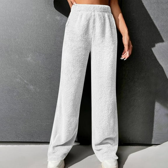 asjyhkr Wide Leg Pants for Women Fleece Lined Elastic Waist Thermal Hiking Outdoor Casual Pants with Pockets