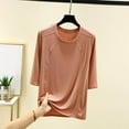 thumbnail image 1 of asjyhkr Women Blouses Crew Neck 3/4 Sleeve Loose Pajama Tops Casual Breathable Home Sleepwear Solid Color Shirts, 1 of 3