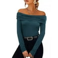thumbnail image 1 of asjyhkr Women Blouses Long Sleeve off Shoulder Slim Shirts Casual Trendy Vacation Outdoor Party Solid Color Tops, 1 of 8