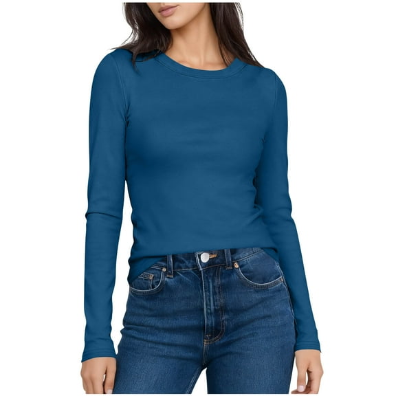 asjyhkr Womens Blouses Long Sleeve Crew Neck Fleece Undershirts Casual Thermal Gym Workout Running Fall Winter Tops