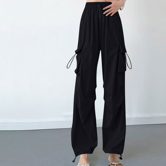 asjyhkr Womens Cargo Pants High Waist Jogger Wide Leg Hiking Work Trousers with Multi Pockets