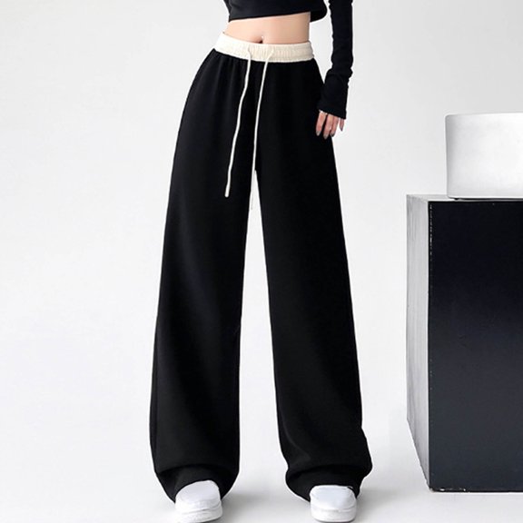 asjyhkr Womens Casual Pants Elastic Waist Drawstring Wide Leg Hiking Vacation Outdoor Trousers with Pockets