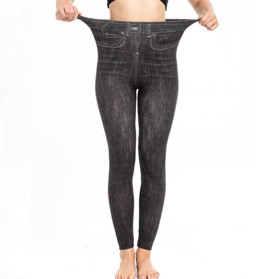 asjyhkr Womens Denim Print Tights High Waist Lightweight Stretch Legging Running Gym Yoga Base Layer Pants