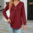 thumbnail image 1 of asjyhkr Womens Hoodies Long Sleeve Button V Neck Drawstring Hooded Fleece Pullover Loose Casual Solid Color Hiking Vacation Outdoor Tops, 1 of 4