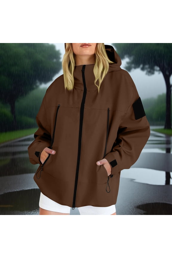 Womens Jackets Zipper Crew Neck Hooded Long Sleeve Hoodies Casual Outdoor Waterproof Workout Camping Coats with Pockets