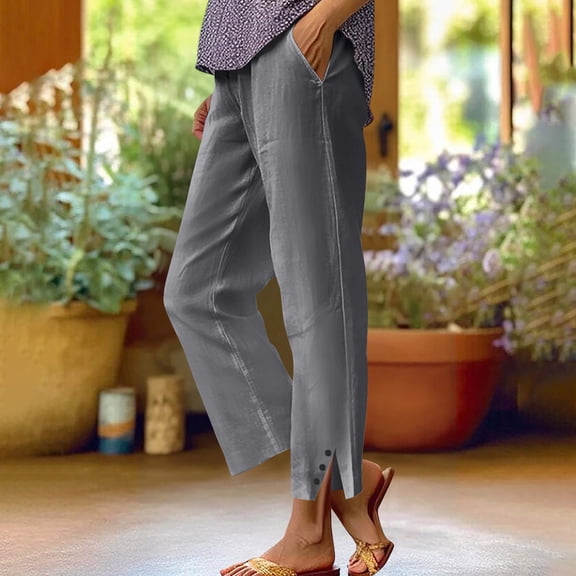 asjyhkr Womens Pants Elastic Waist Straight Leg Casual Loose Solid Color Lightweight Breathable Hiking Gym Outdoor Pants with Pockets