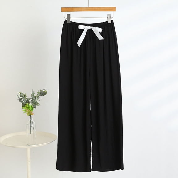 asjyhkr Womens Pants High Waist Bows Front Casual Lightweight Breathable Loose Homewear Sleepwear Pajamas Pants with Pockets