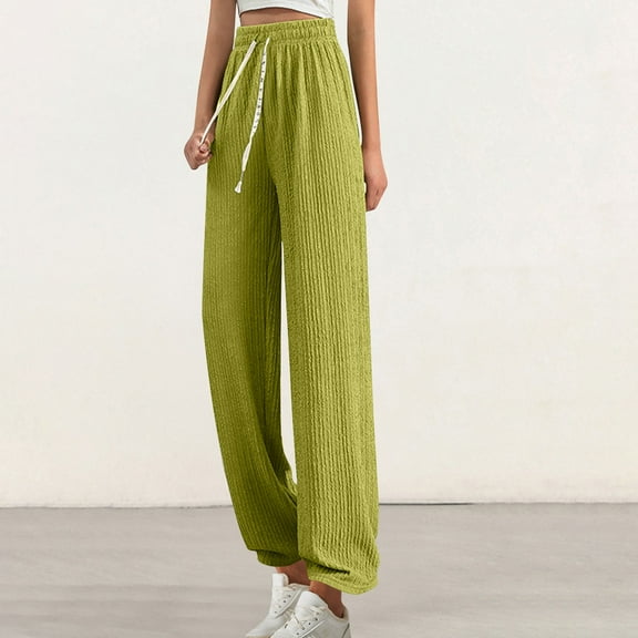 asjyhkr Womens Pants High Waist Drawstring Wide Leg Lightweight Casual Hiking Outdoor Vacation Trousers with Pockets