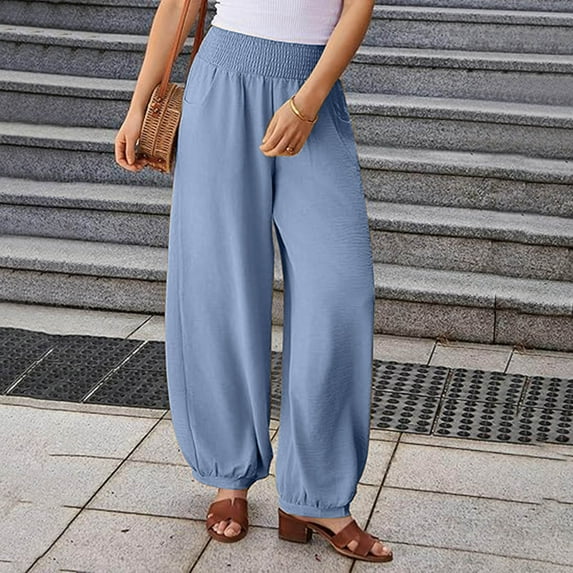 asjyhkr Womens Pants Jogger High Waist Solid Color Loose Casual Workout Gym Running Outdoor Wide Leg Pants with Pockets