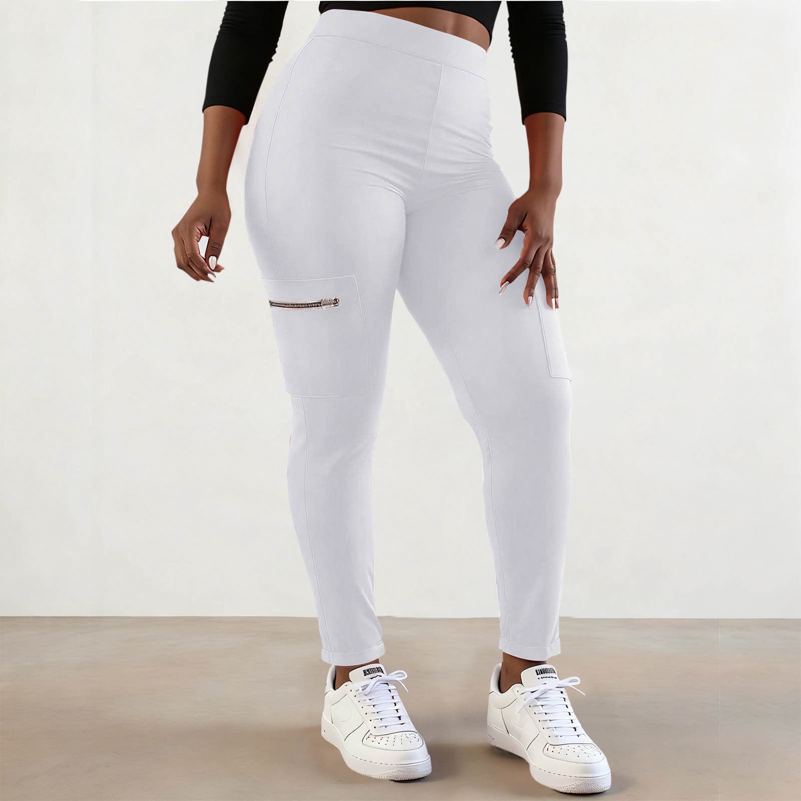 Womens Plus Size Leggings Yoga Running Athletic High Waisted Leggings with Zipper Pockets