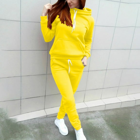 asjyhkr Womens Sets 2 Piece Drawstring Long Sleeve Hoodies and Elastic Waist Pants Casual Breathable Workout Running Sets with Pockets