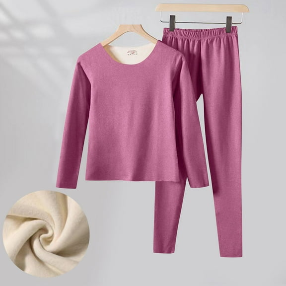 asjyhkr Womens Sets 2 Piece Fleece Long Sleeve Crew Neck Blouses Elastic Waist Pants Casual Thermal Homewear Sleepwear Base Sets