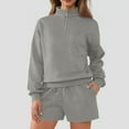 thumbnail image 1 of asjyhkr Womens Sets 2 Pieces Long Sleeve Zipper Crew Neck Blouses High Waist Drawstring Shorts Fashion Casual Hiking Workout Outdoor Gym Sets, 1 of 7