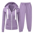 thumbnail image 1 of asjyhkr Womens Sets 2 Pieces Long Sleeve Zipper Drawstring Hooded Sweatshirts High Waist Jogger Sweatpants Casual Running Workout Gym Solid Color Sets(XXXXXL,Purple), 1 of 7