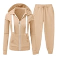 thumbnail image 1 of asjyhkr Womens Sets 3 Pieces Long Sleeve Zipper Drawstring Hooded Sweatshirts High Waist Jogger Sweatpants Casual Running Workout Gym Solid Color Sets(L,Beige), 1 of 7