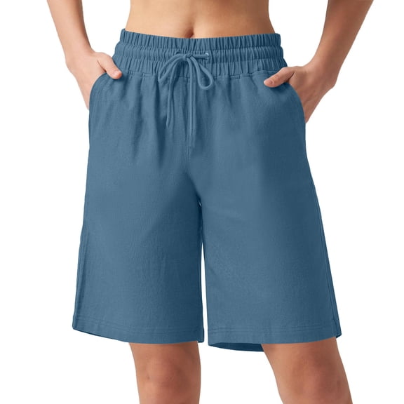 asjyhkr Womens Shorts Elastic Waist with Drawstring Straight Leg Solid Color Polyester Athletic Workout Casual Shorts