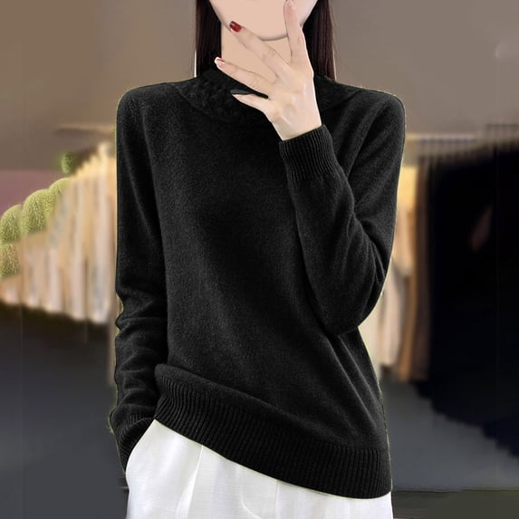asjyhkr Womens Sweaters Crew Neck Long Sleeve Knit Pullover Solid Color Thermal Breathable Casual Hiking Workout Fall Sweaters