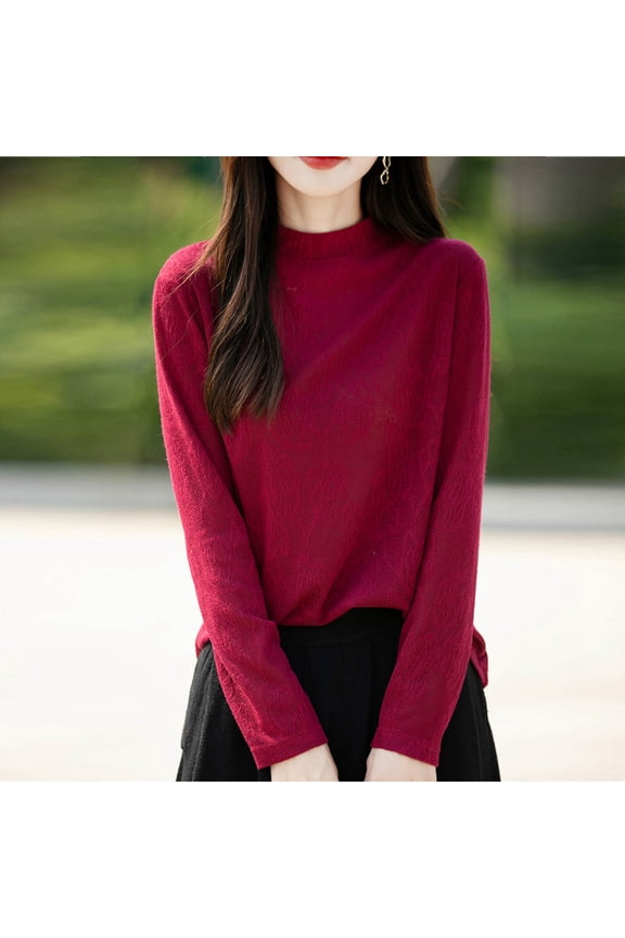 Womens Sweaters Knit Long Sleeve Crew Neck Shirts Fashion Casual Solid Color Thermal Running Gym Workout Fall Sweaters