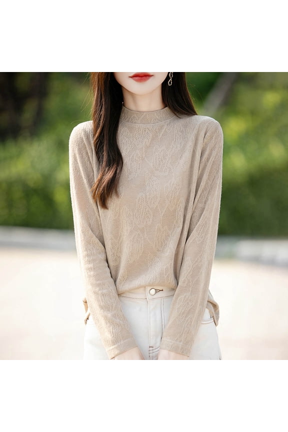 Womens Sweaters Knit Long Sleeve Crew Neck Shirts Fashion Casual Solid Color Thermal Running Gym Workout Fall Sweaters