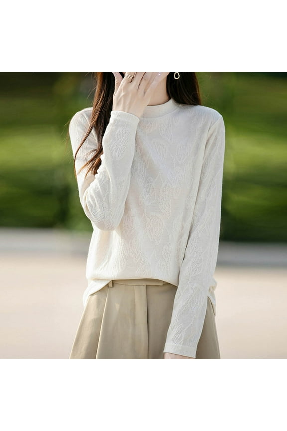 Womens Sweaters Knit Long Sleeve Crew Neck Shirts Fashion Casual Solid Color Thermal Running Gym Workout Fall Sweaters