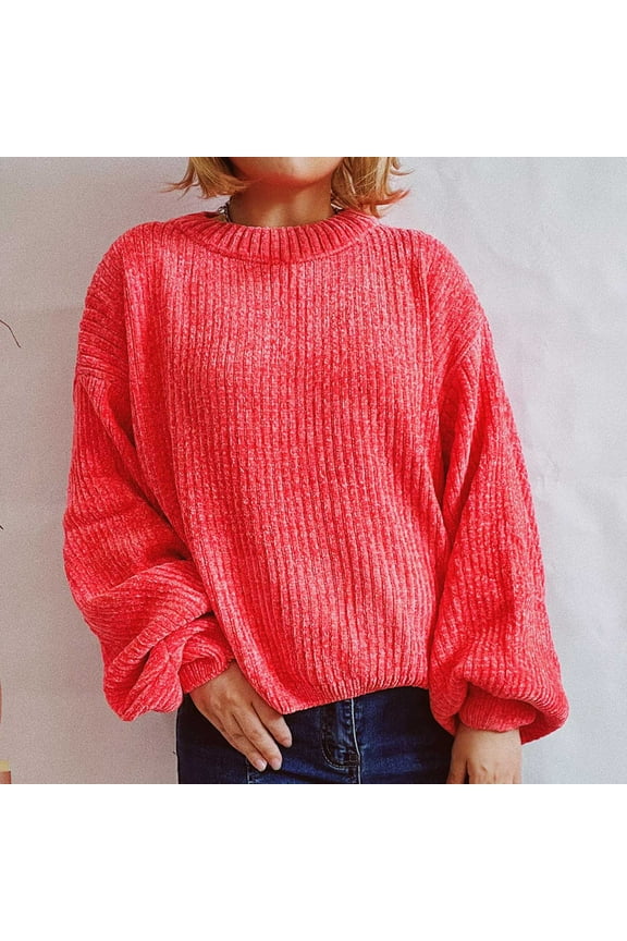 Womens Sweaters Knit Striped Long Sleeve Crew Neck Pullover Casual Loose Thermal Running Gym Workout Fall Sweaters