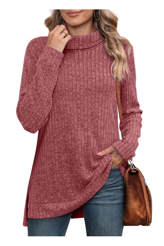 Womens Sweaters Long Sleeve High Neck Knit Pullover Casual Stretch Breathable Thermal Running Gym Workout Fall Sweaters