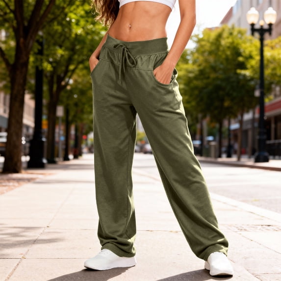 asjyhkr Womens Sweatpants Cotton Stretch Drawstring Elastic Waist Wide Leg Athletic Pants with Pockets