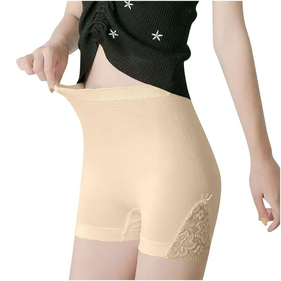 asjyhkr Womens Underwear Lace High Waist Tummy Control Lightweight Shorts Comforty Stretch Butt Lifting Solid Color Panties