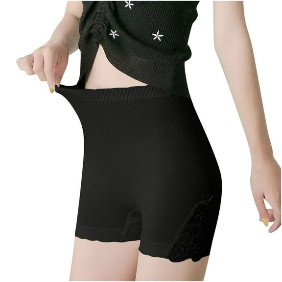 asjyhkr Womens Underwear Lace High Waist Tummy Control Lightweight Shorts Comforty Stretch Butt Lifting Solid Color Panties