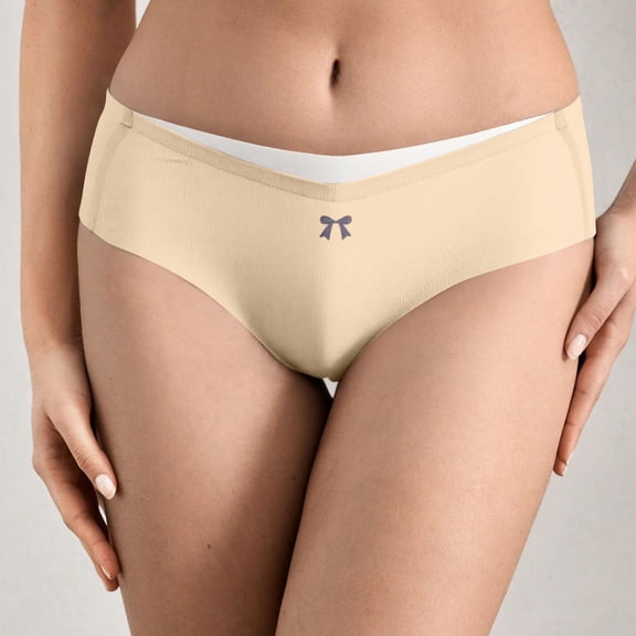 asjyhkr Womens Underwear Middle Waist Lightweight Seamless Brief Soft Comforty Breathable Bows Front Solid Color Ladies Panties