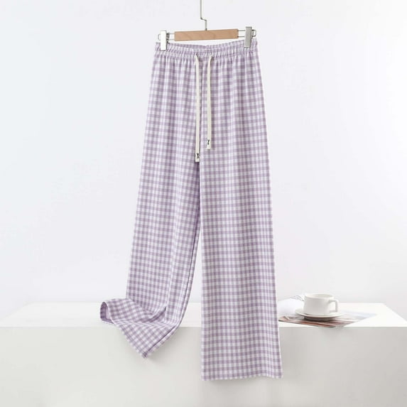 asjyhkr Womens Wide Leg Pajama Pants Drawstring Elastic Waist Pj Bottoms Lounge Pants
