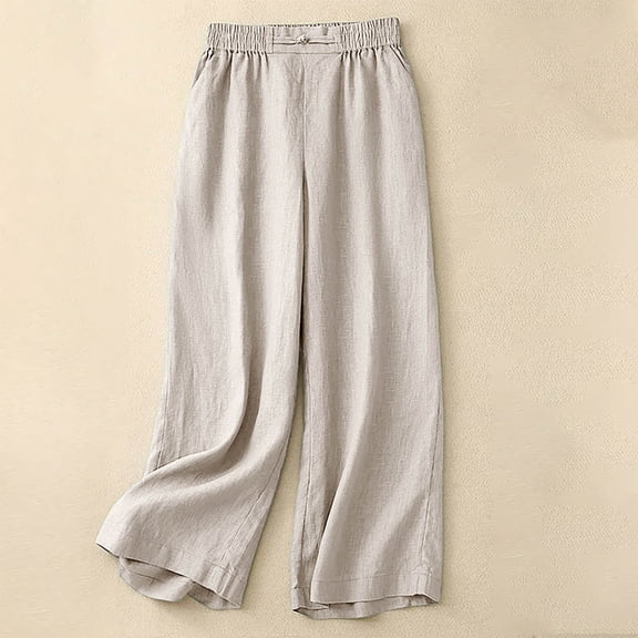 asjyhkr Womens Wide Leg Pants Cotton Linen High Waist Breathable Casual Hiking Vacation Trousers with Pockets