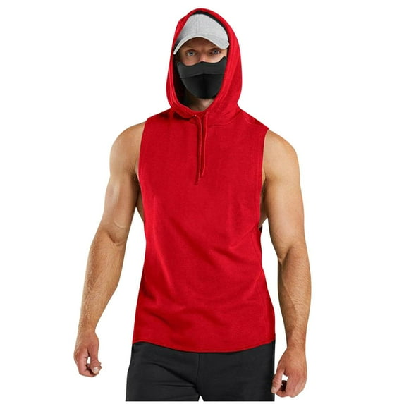 asjyhkr Workout Tank Tops for Men Drawstring Hooded Sleeveless Running Gym Athletic Beach Shirts