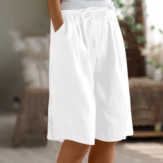 asjyhkr Wowomens Linen Shorts Drawstring Elastic Waist Lightweight Breathable Beach Pajama Shorts with Pockets