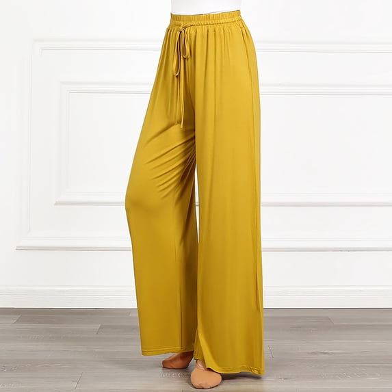 asjyhkr Yoga Pants Women Wide Leg High Waist Drawstring Stretch Tights Casual Loose Breathable Solid Color Workout Gym Dance Pants