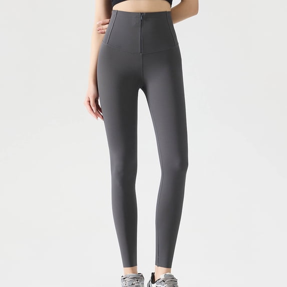 asjyhkr Yoga Pants for Women Zipper High Waist Butt Lifting Tummy Control Stretch Tights Solid Color Casual Breathable Running Gym Workout Leggings