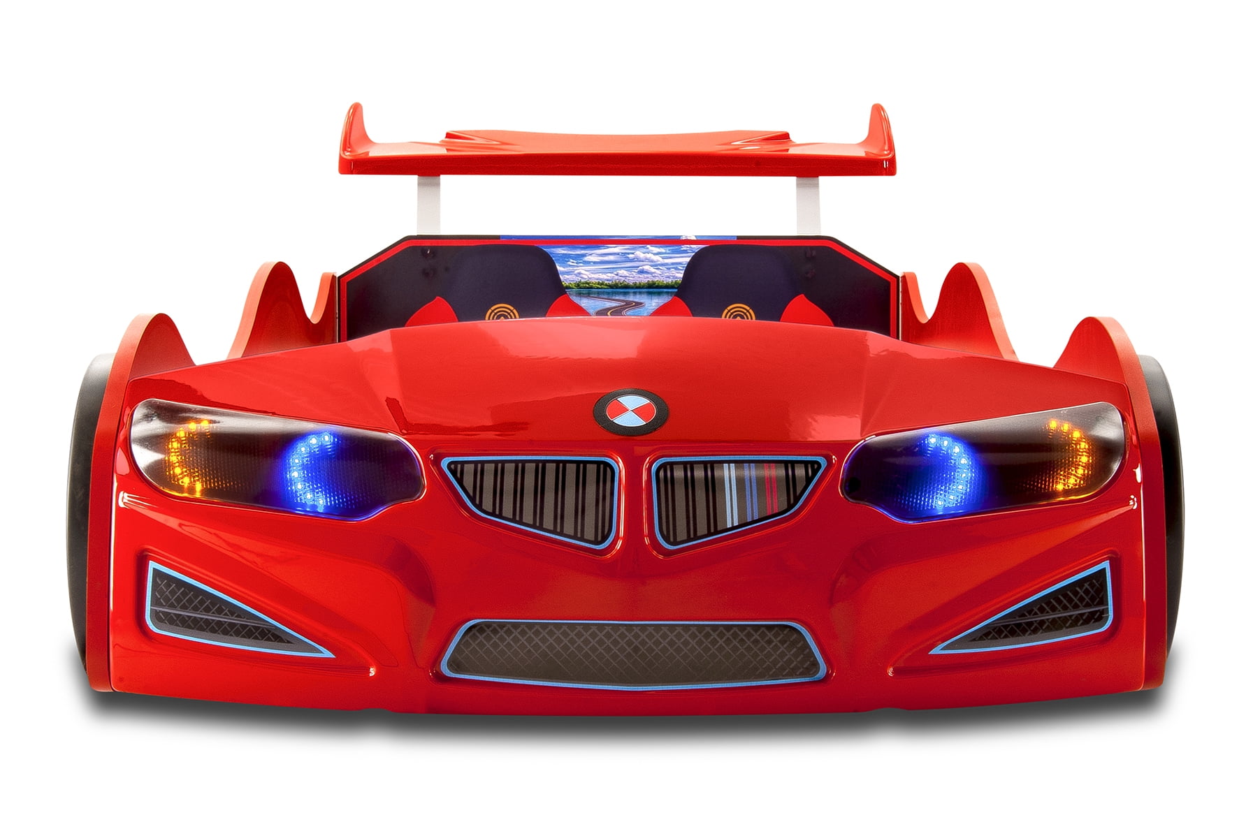 aslantradinginc Twin Car Bed with LED Lights and Sounds, Red