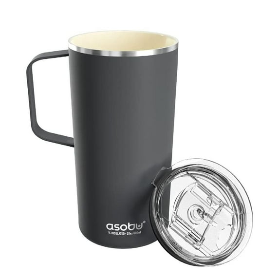asobu Tower Ceramic Inner Coated Insulated Stainless Steel Cup for Pure Tasting Coffee with Easy Hold Handle and Lid Fits Standard Cup Holders 20 Ounce Travel Mug (Matt Black)